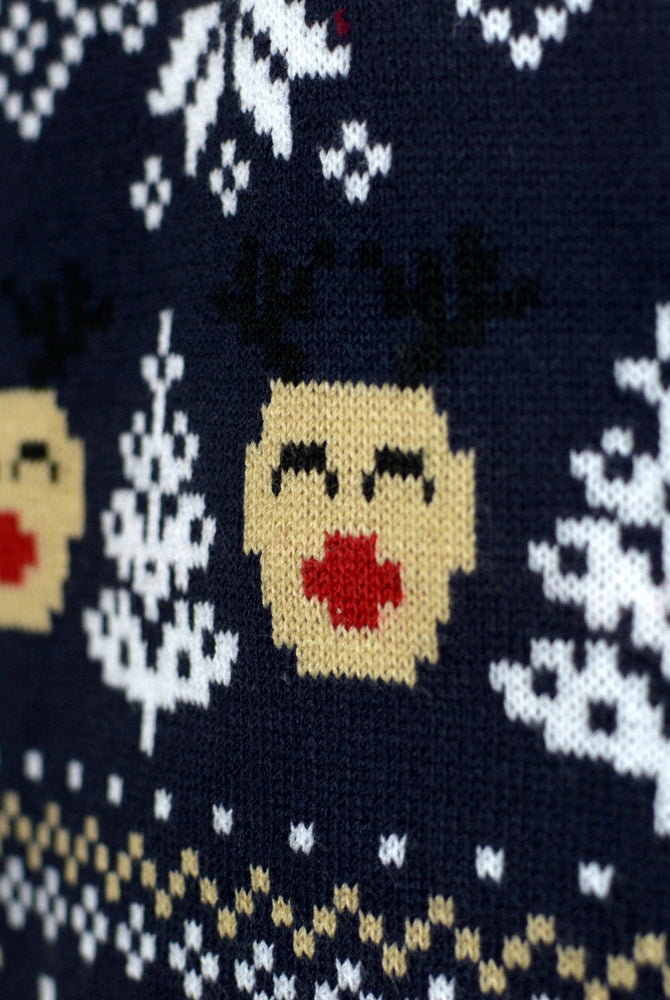 Pull de Noël pour Couple Bonhommes de Neige et Sapins Bleu