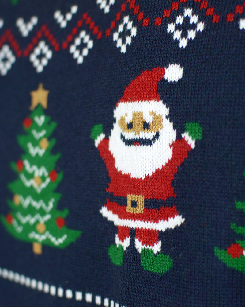 Pull de Noël Cardigan pour Couple Bleu et Rouge Pere Noël