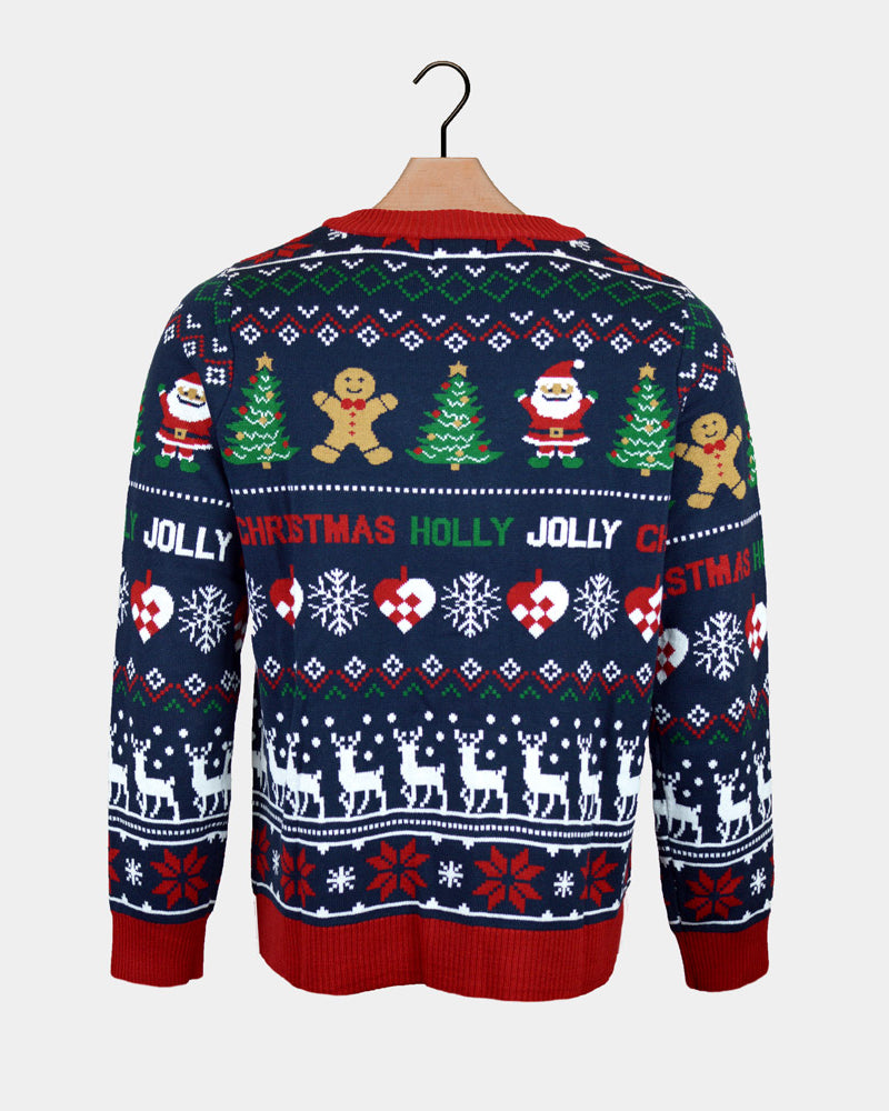 Pull de Noël Cardigan Bleu Couple Rouge