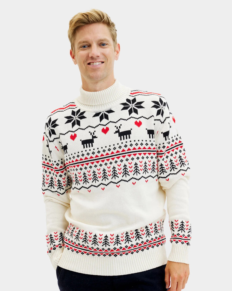 Pull de Noël pour Couple à Col Roulé Chic Beige Coton Bio Homme