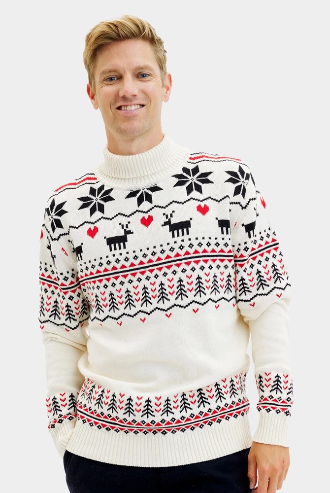 Pull de Noël pour Couple à Col Roulé Chic Beige Coton Bio Homme