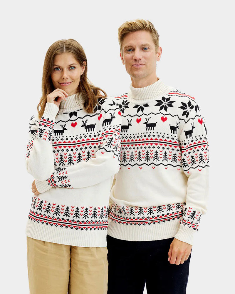 Pull de Noël pour Couple à Col Roulé Chic Beige Coton Bio
