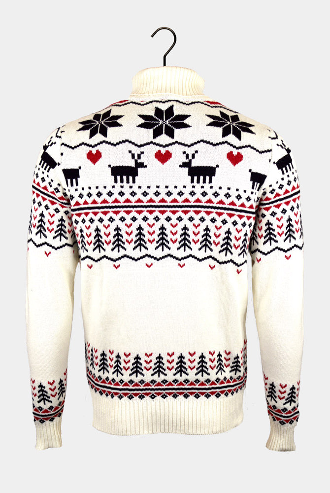 Pull de Noël pour Coton Bio Couple à Col Roulé Chic Beige