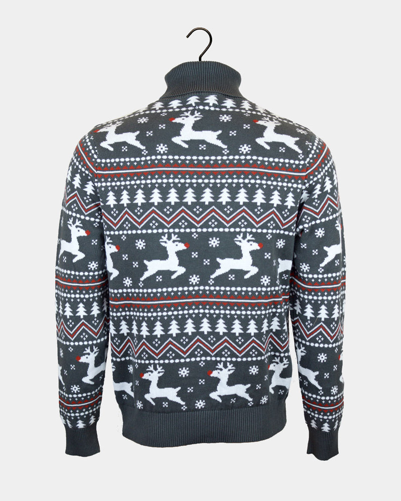 Pull de Noël Coton Bio Couple à Col Roulé Gris Rennes