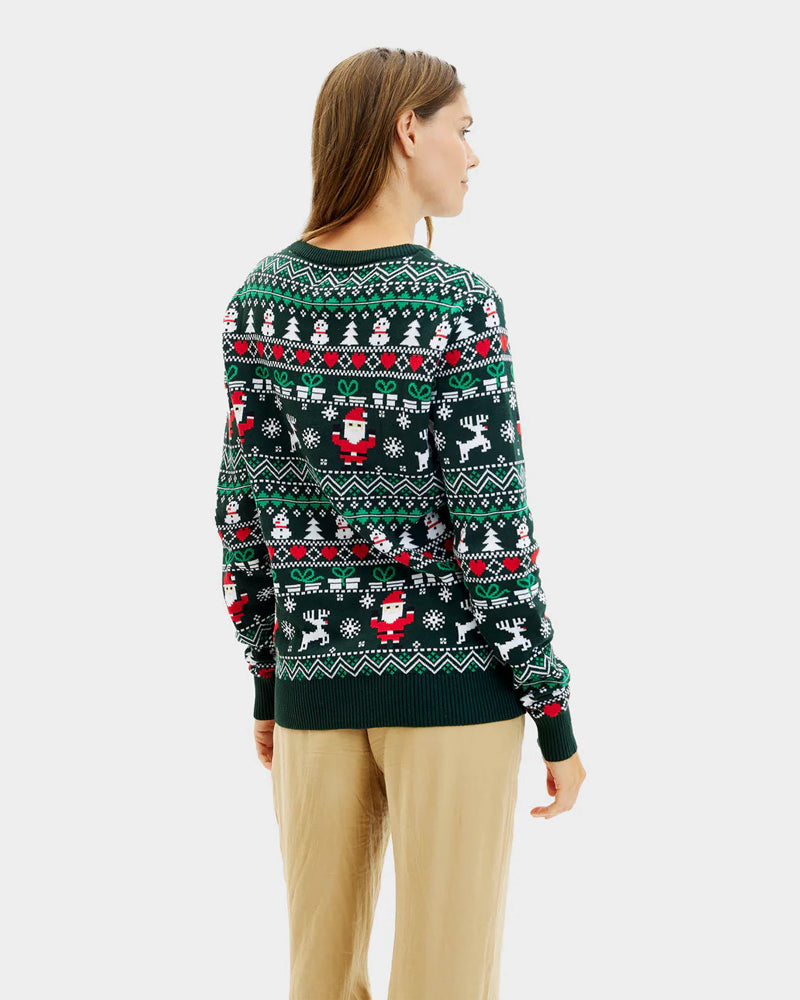 Pull de Noël pour couple Vert femme Joyeux en Coton Bio