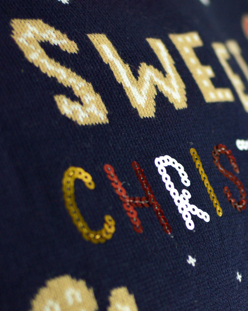 detail Pull de Noël pour Couple Lumineux LED Bleu Ginger Cookie