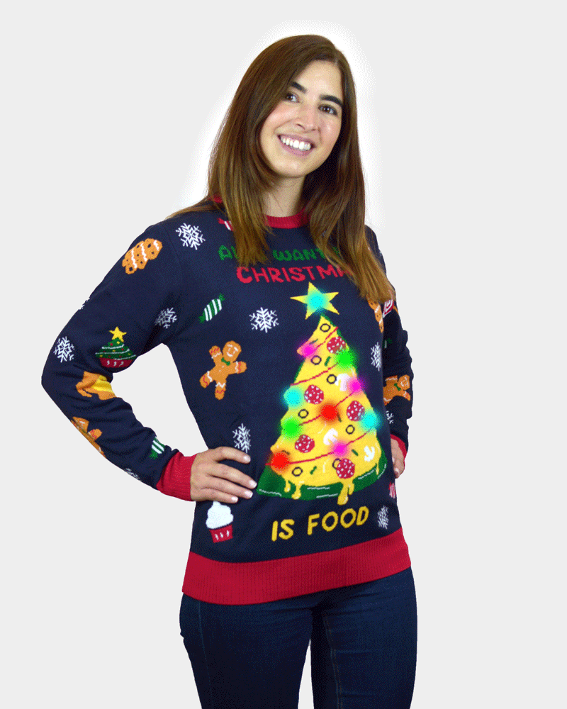 Pull de Noël pour Couple Lumineux LED Christmas Food femme