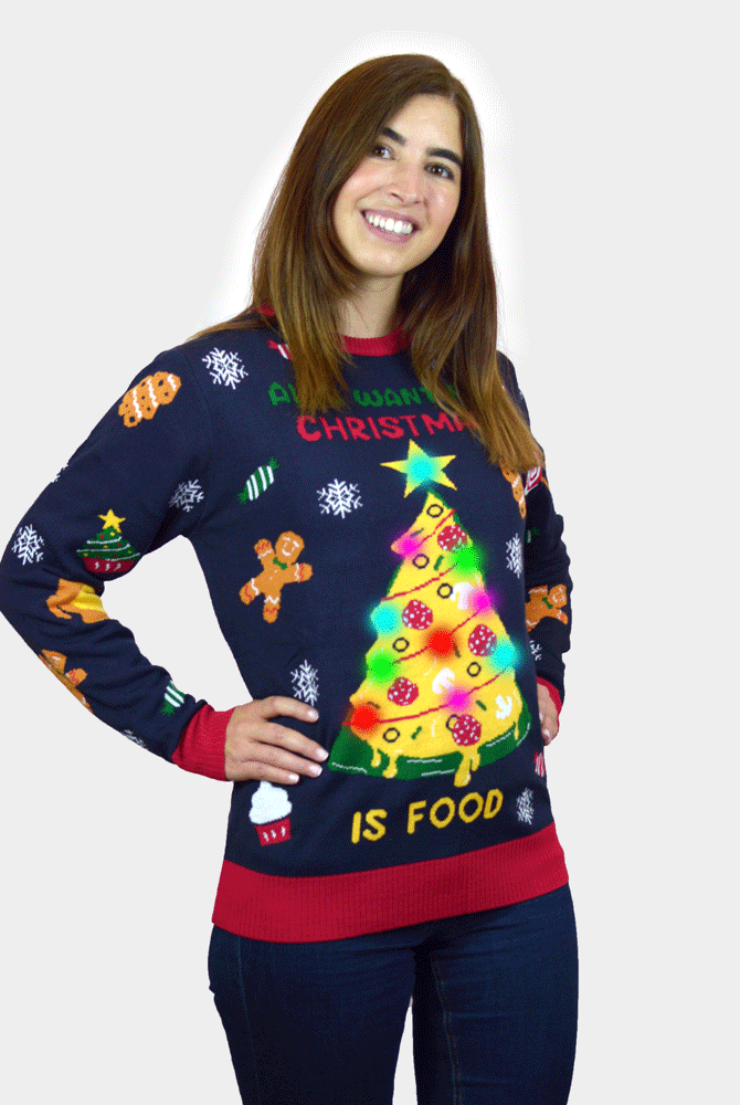 Pull de Noël pour Couple Lumineux LED Christmas Food femme