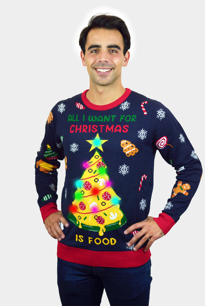 Pull de Noël pour Couple Lumineux LED Christmas Food homme