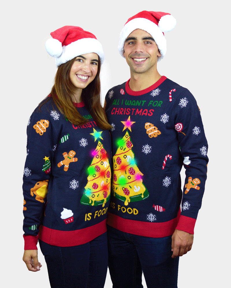 Pull de Noël pour Couple Lumineux LED Christmas Food