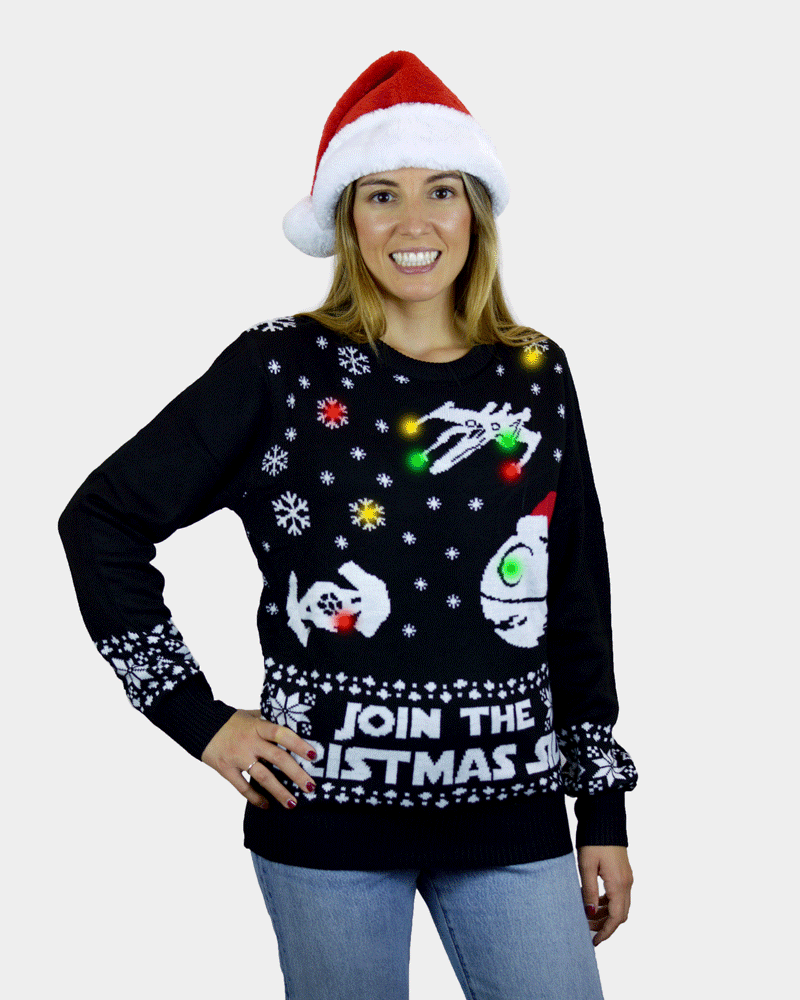 Pull de Noël pour Couple Lumineux LED Join the Christmas Side femme
