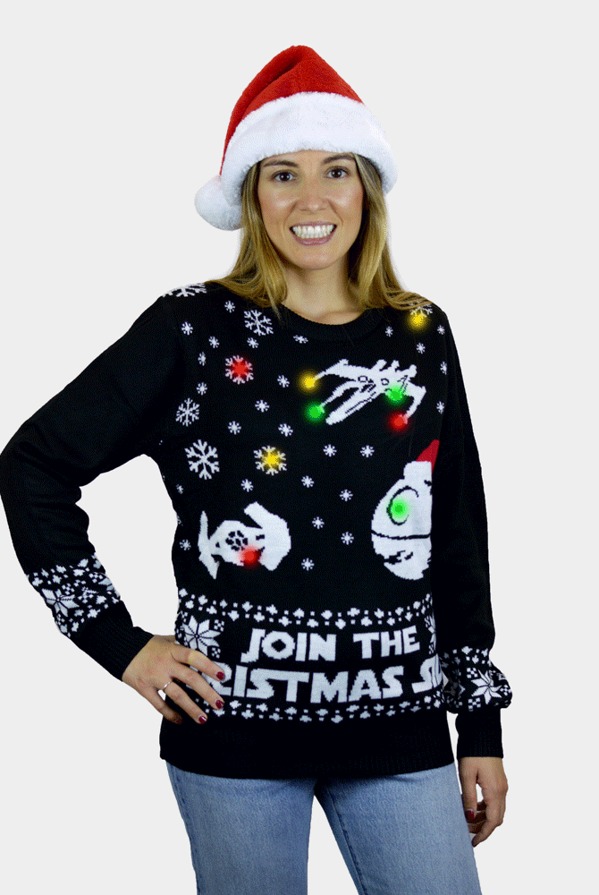 Pull de Noël pour Couple Lumineux LED Join the Christmas Side femme