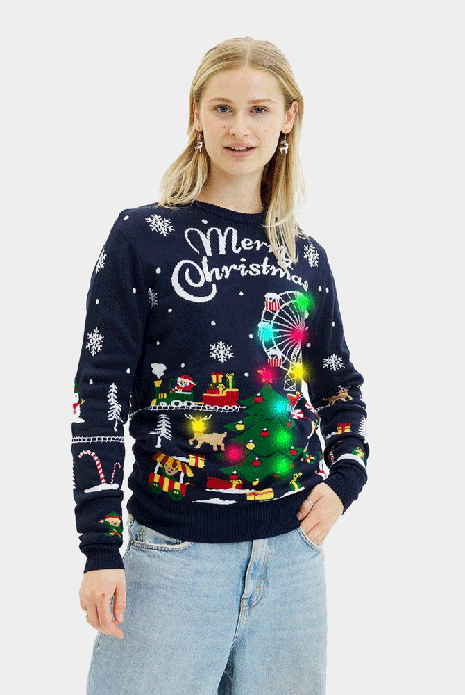 Pull de Noël pour Couple Lumineux LED Marché de Noël Femme
