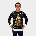 Pull de Noël pour Couple Homme Lumineux LED Noire Sapin de Noël