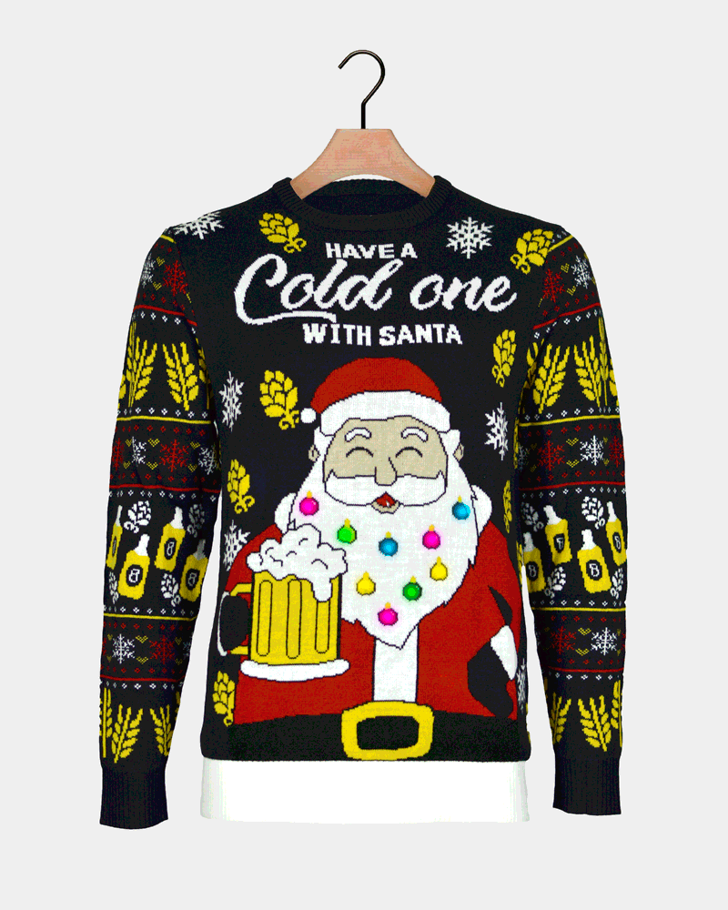 Pull de Noël pour Couple Lumineux LED Père Noël avec Bière