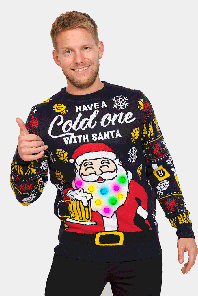 Pull de Noël pour Couple Lumineux LED Père Noël avec Bière homme