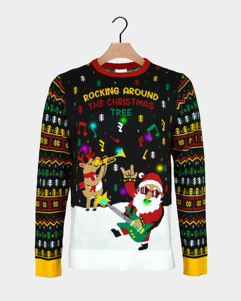 Pull de Noël pour Couple Lumineux LED Père Noël Rocker