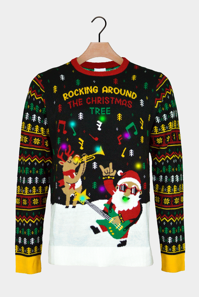 Pull de Noël pour Couple Lumineux LED Père Noël Rocker