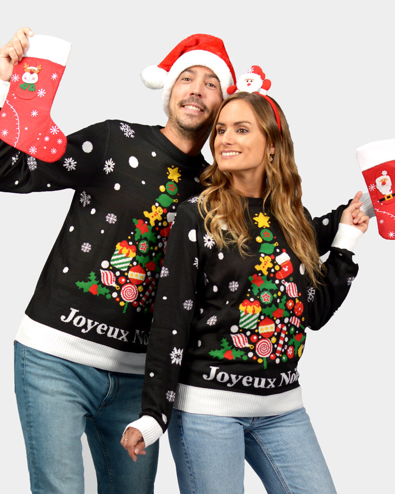 Pull de Noël pour Couple Noire Joyeux Noël