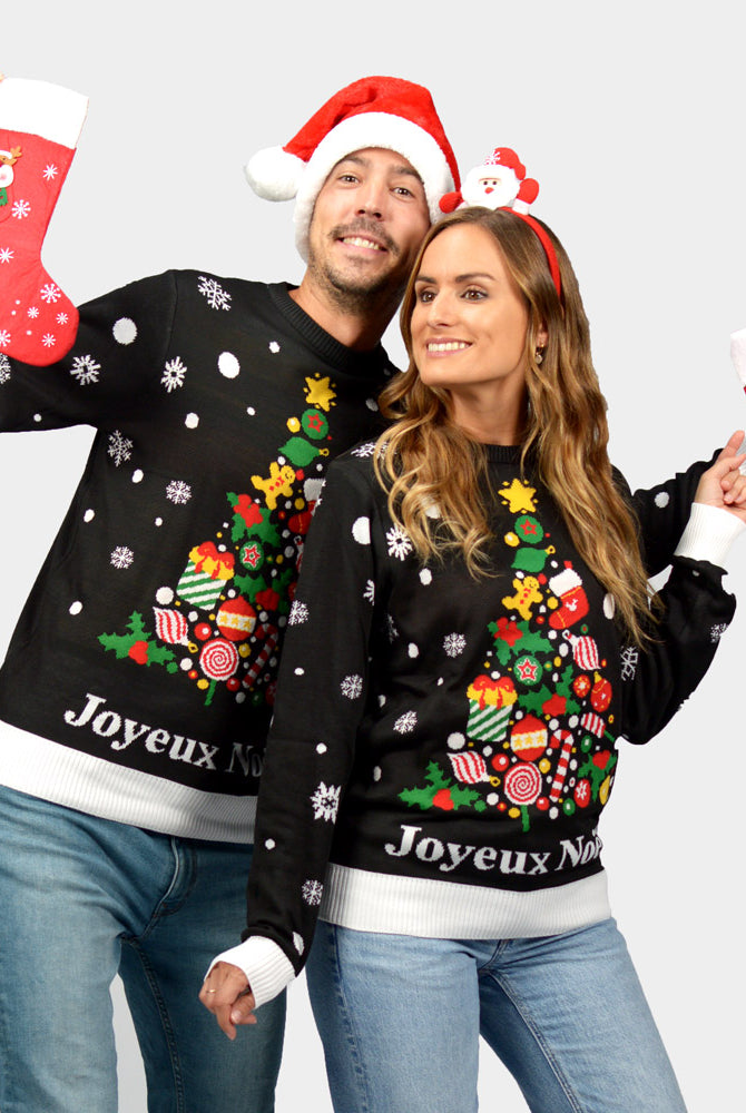 Pull de Noël pour Couple Noire Joyeux Noël