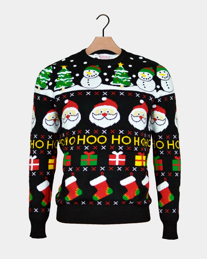 Pull de Noël Couple Père Noël, Cadeaux et Bonhommes Neige Coton Bio