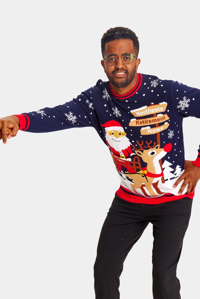 Pull de Noël pour Couple Père Noël avec Déambulateur sur la Voie de la Retraite homme