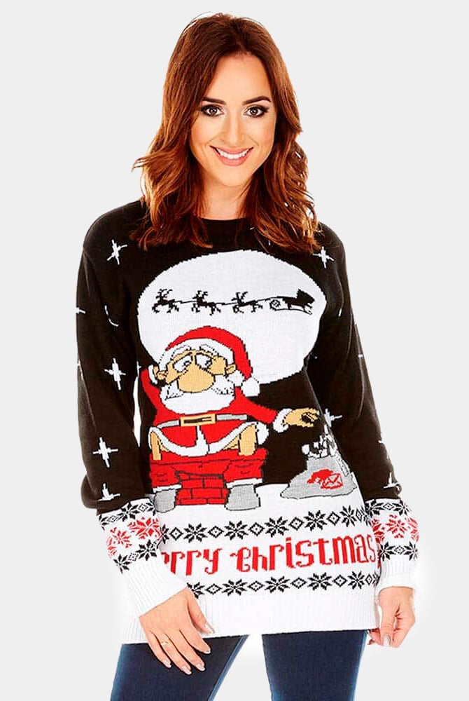Pull de Noël pour Couple Père Noël Déchargeant femme