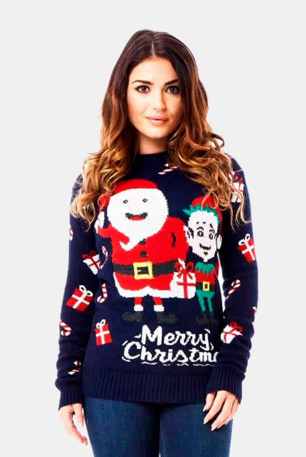 Pull de Noël pour Couple Père Noël et Elfe femme