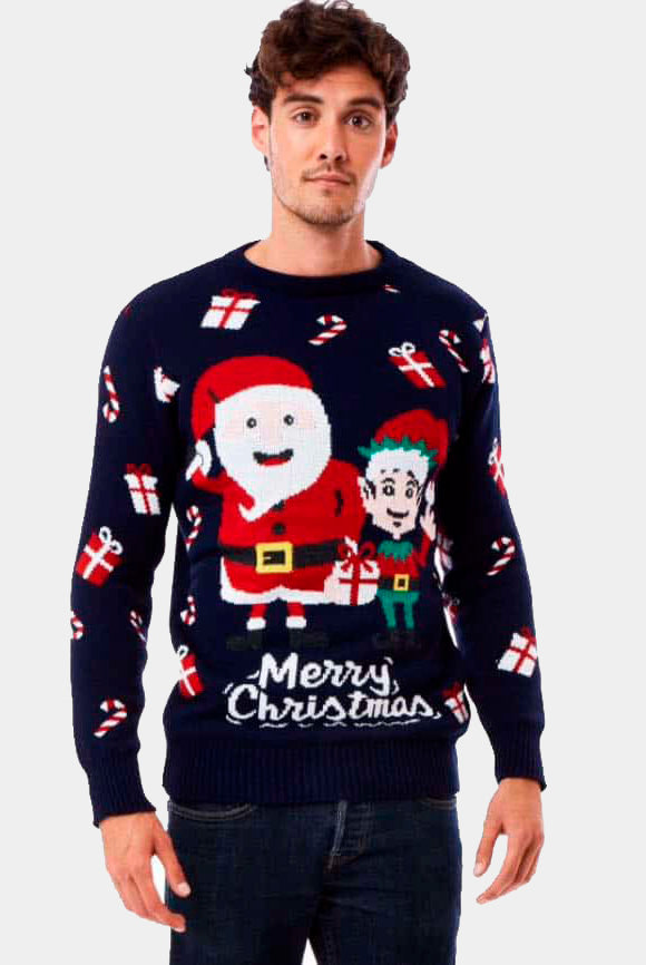 Pull de Noël pour Couple Père Noël et Elfe homme