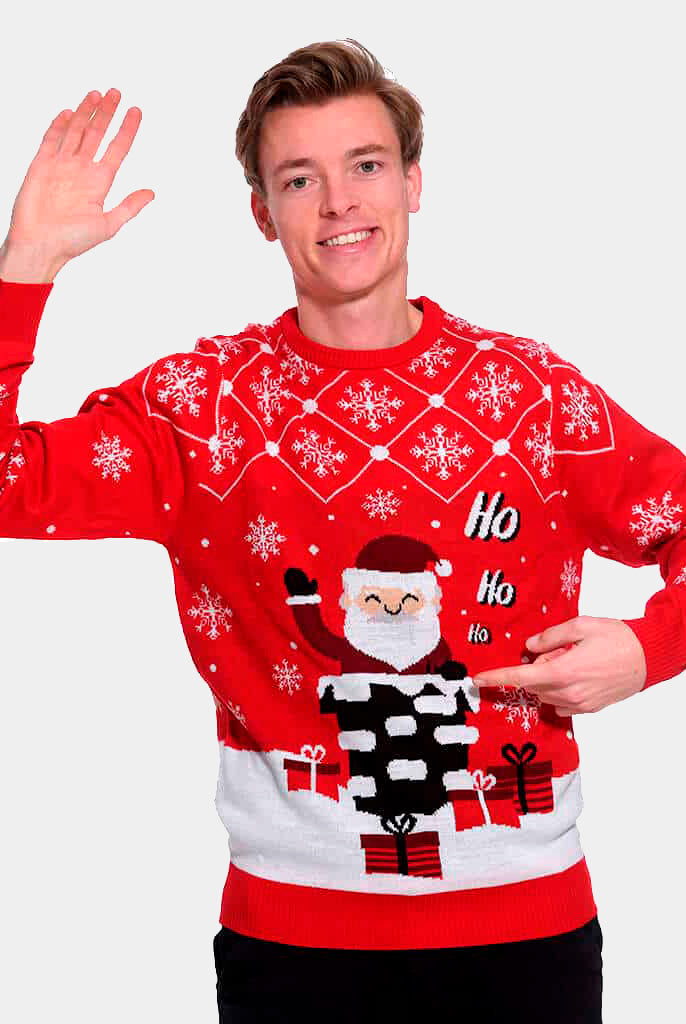 Pull de Noël pour Couple avec Père Noël Entrant par la Cheminée homme