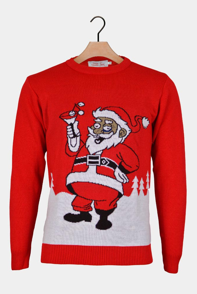 Pull de Noël pour Couple Père Noël avec un Martini
