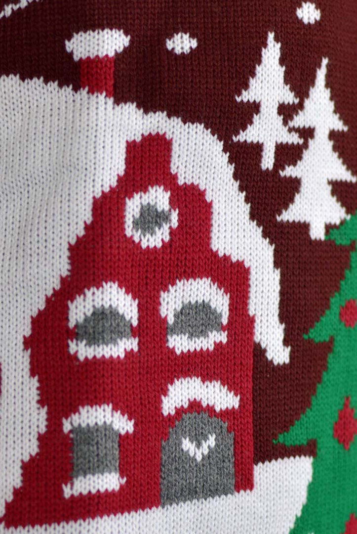 Pull de Noël pour Couple Père Noël en Traîneau et Sapin de Noël detail