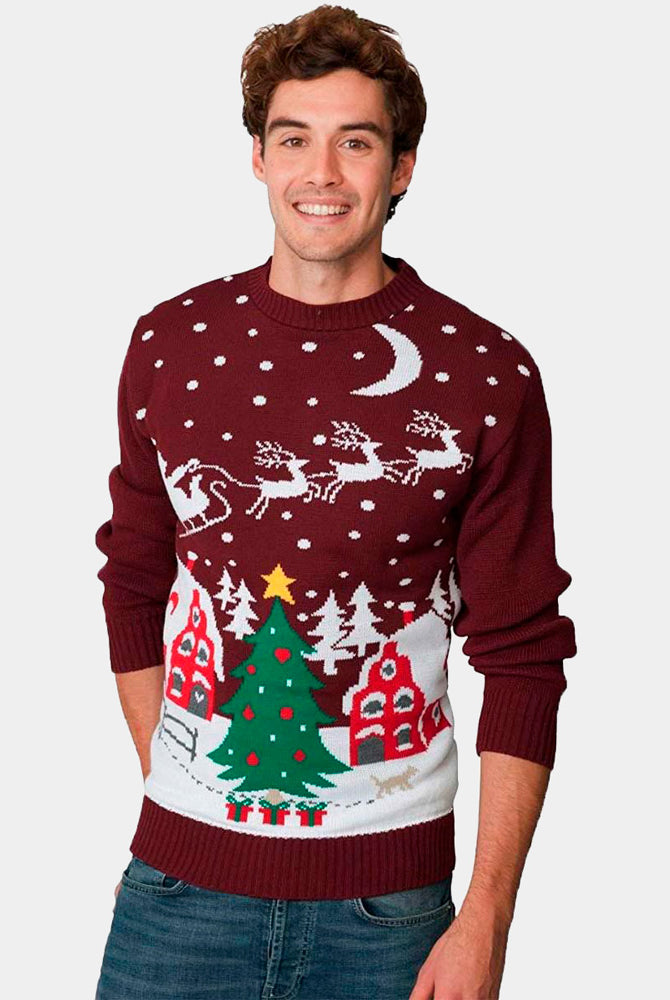 Pull de Noël pour Couple Père Noël en Traîneau et Sapin de Noël homme