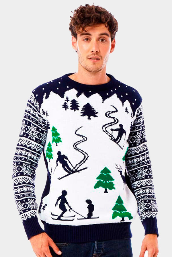 Pull de Noël pour Couple Piste de Ski et Skieurs homme