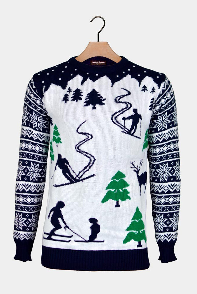 Pull de Noël pour Couple Piste de Ski et Skieurs
