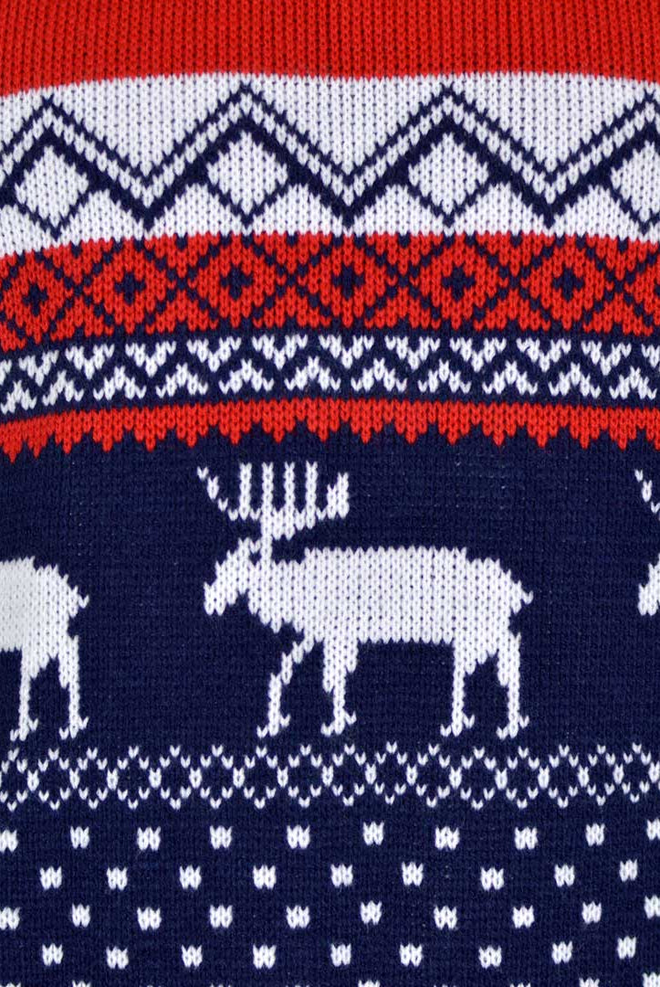 Pull de Noël pour Couple Rennes Rouge et Bleu Marine detail