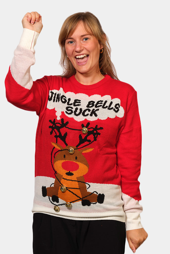 Pull de Noël pour Couple Rouge Jingle Bells Suck Grelots 3D femme