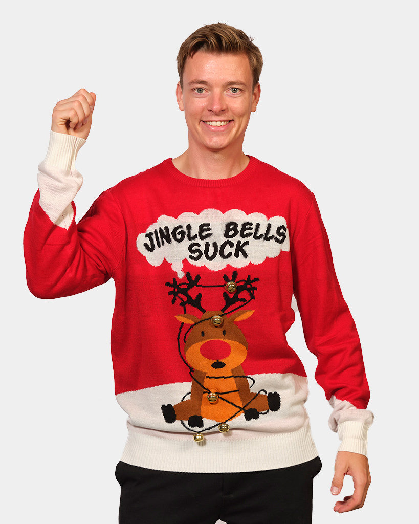 Pull de Noël pour Couple Rouge Jingle Bells Suck Grelots 3D homme