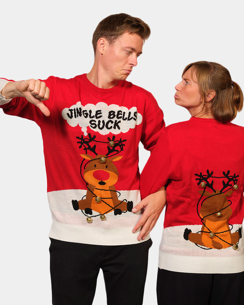 Pull de Noël pour Couple Rouge Jingle Bells Suck Grelots 3D