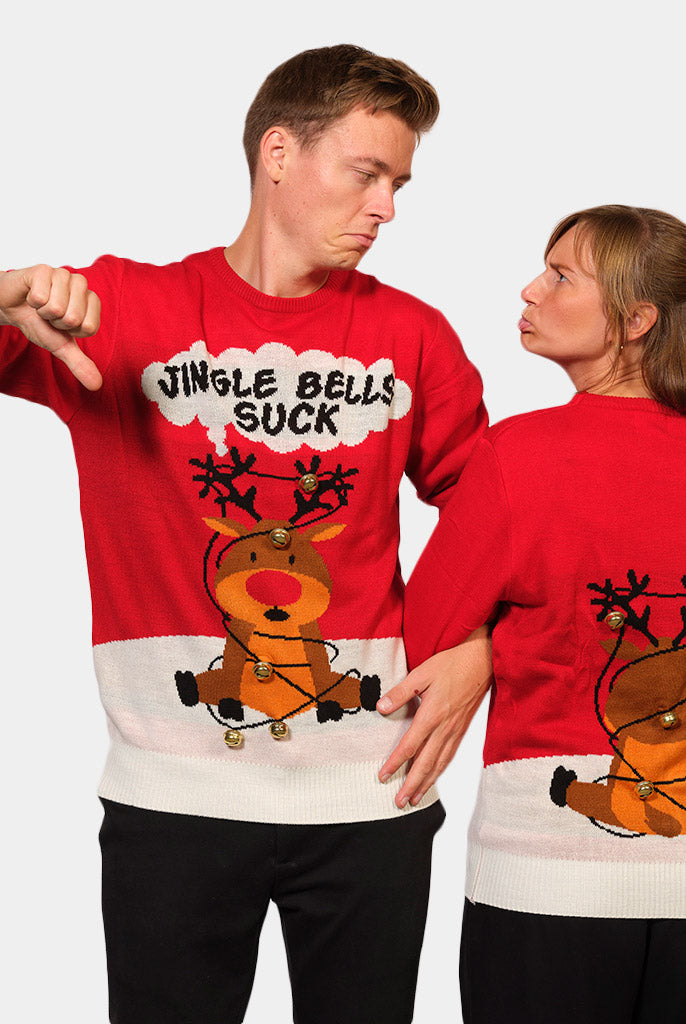 Pull de Noël pour Couple Rouge Jingle Bells Suck Grelots 3D