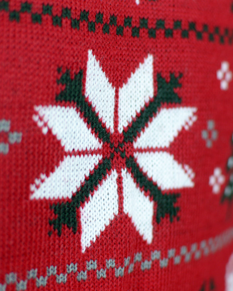 Pull de Noël pour Couple Rouge avec Rennes, Sapins et Étoiles Polaires detail