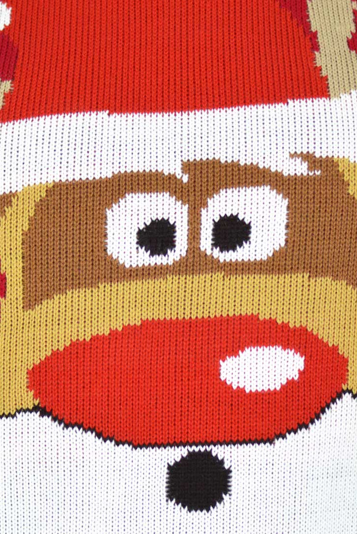 Pull de Noël Couple Rouge Rudolph le Renne detail