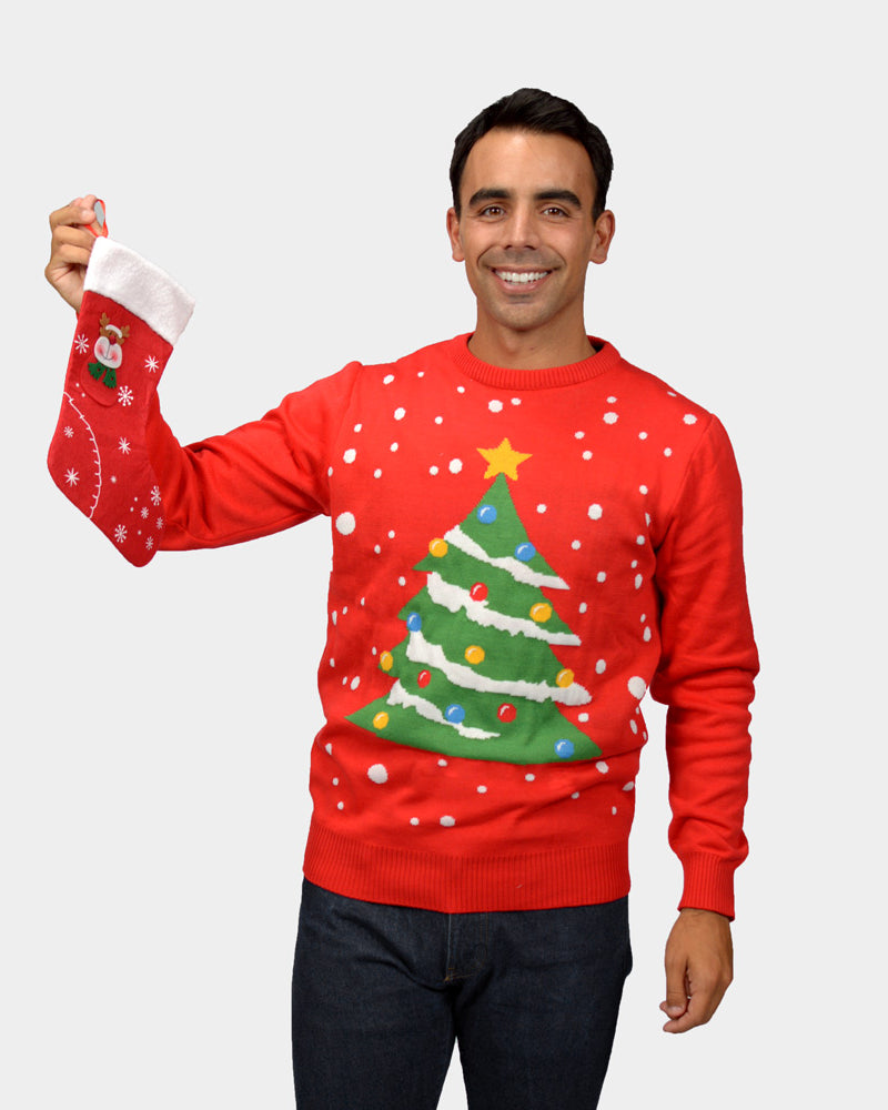 Pull de Noël Homme Couple Rouge Sapin de Noël