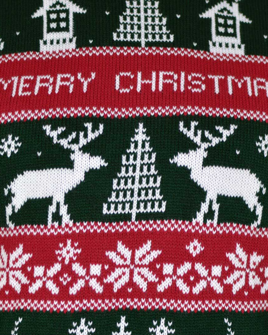 Pull de Noël pour Couple Rouge et Vert Merry Christmas detail