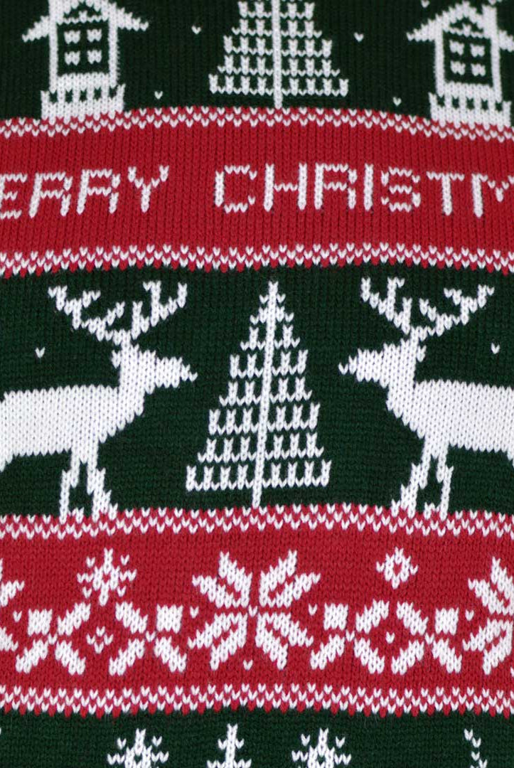 Pull de Noël pour Couple Rouge et Vert Merry Christmas detail