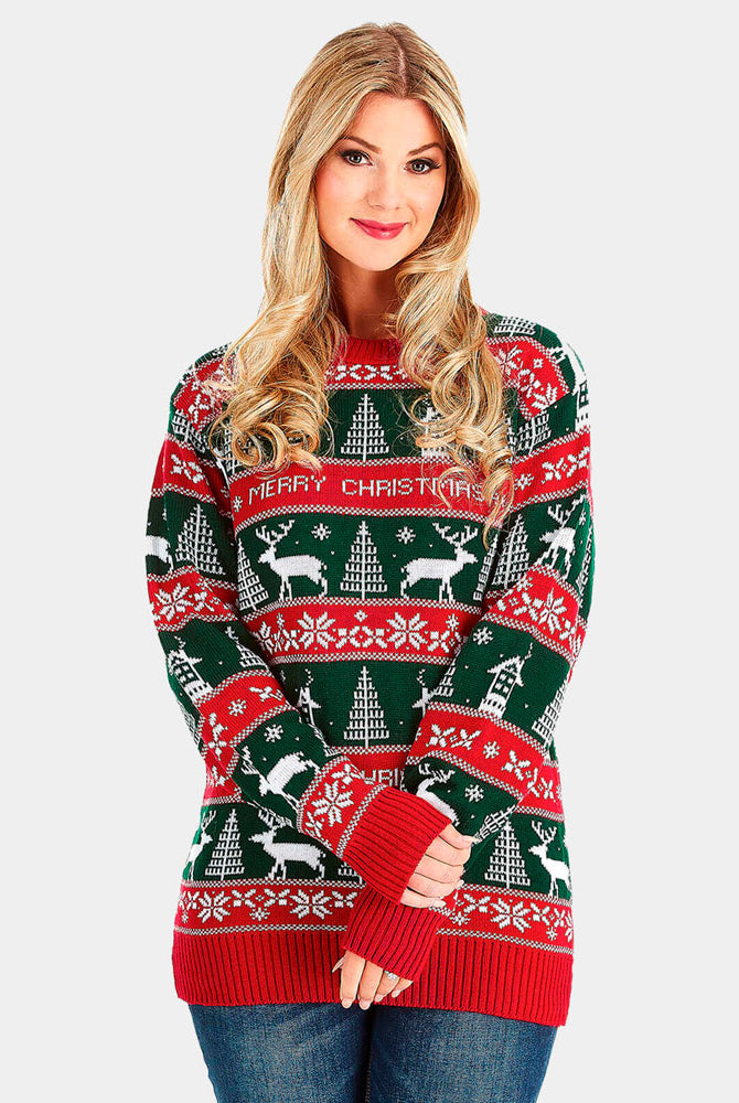 femme Pull de Noël pour Couple Rouge et Vert Merry Christmas