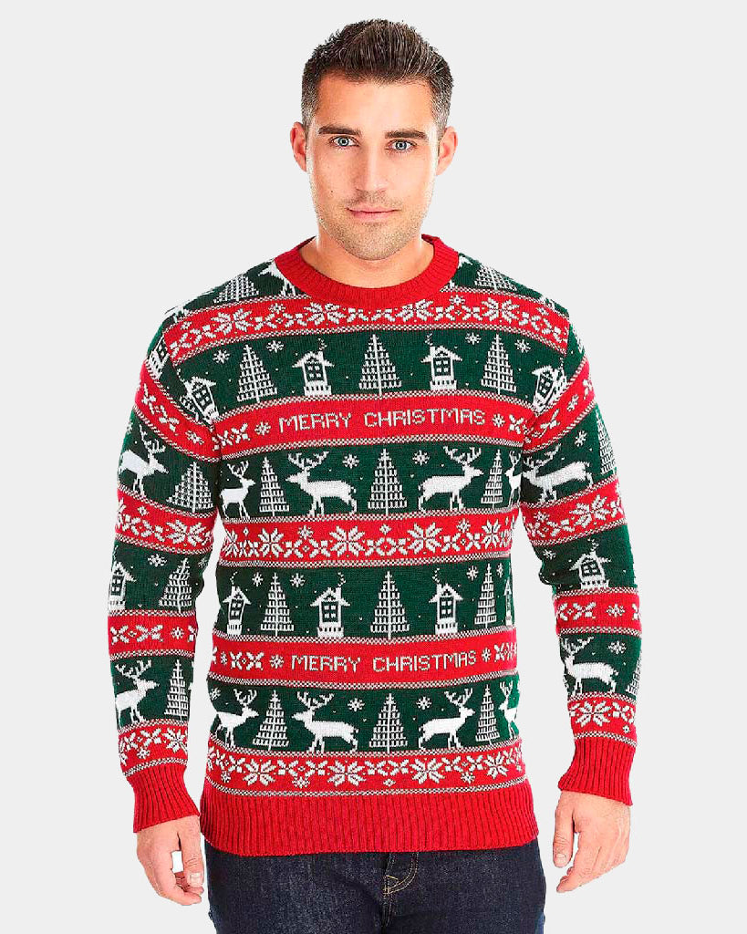 Pull de Noël pour Couple Rouge et Vert Merry Christmas Homme