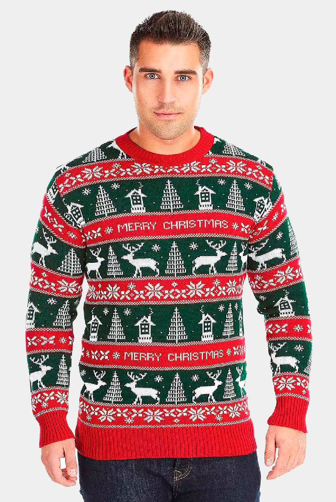 Pull de Noël pour Couple Rouge et Vert Merry Christmas Homme