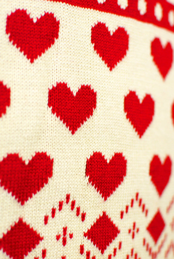 Pull de Noël pour Couple avec Rouges et Beige Coton Bio Cœurs