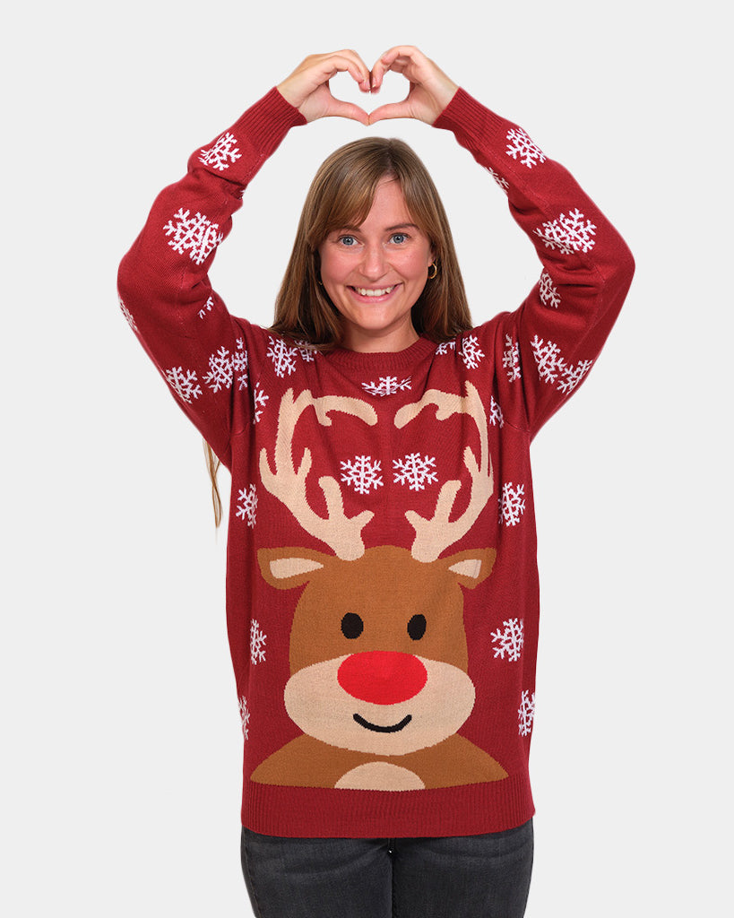 Pull de Noël pour Couple avec Rudolph le Renne Rouge femme